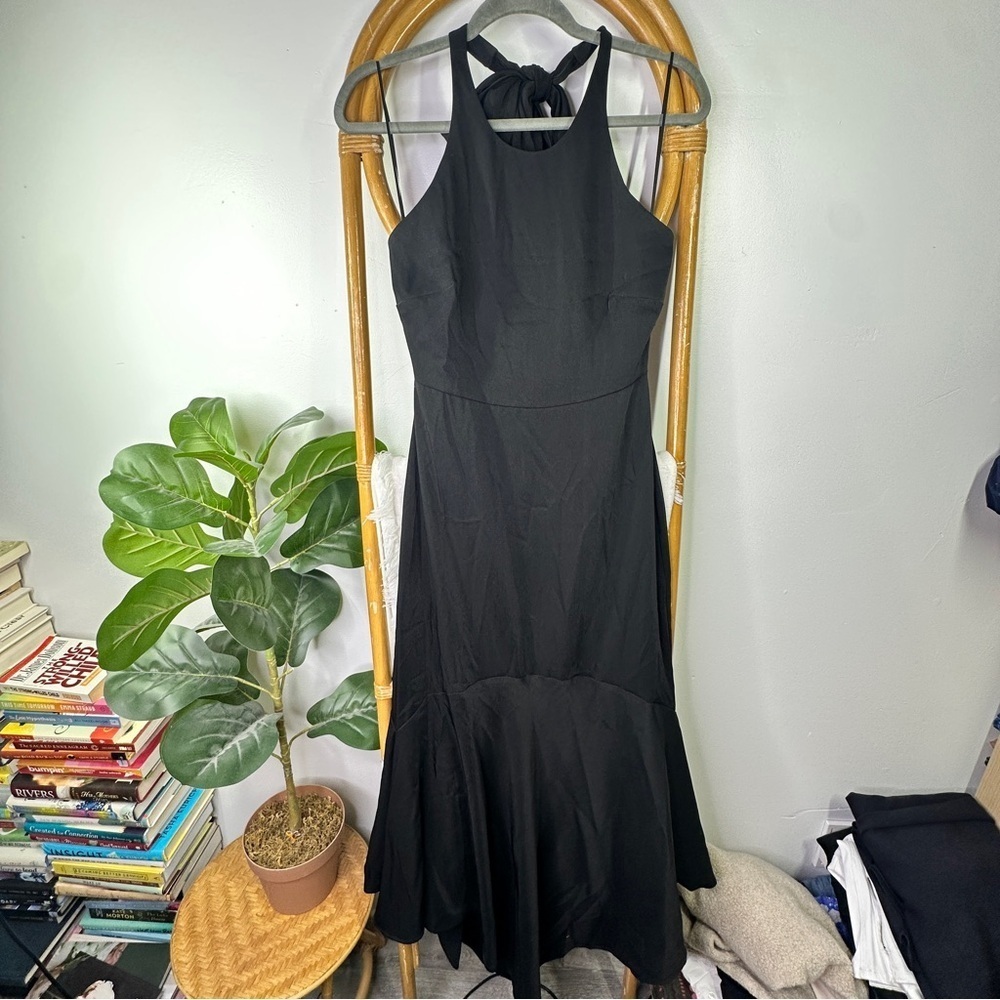 Belle Badgley Mischka Black Halter Neck Cocktail Midi Dress sz 4 - Picture 2 of 8